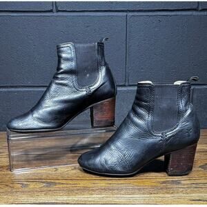 Frye Chelsea Ankle Boots Black Leather Block Heel Western Women’s 6